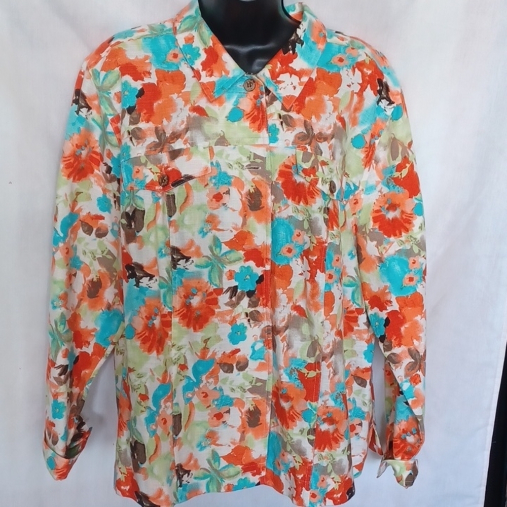 Women’s Size 1X Cotton/Linen Blend Floral Blazer Top